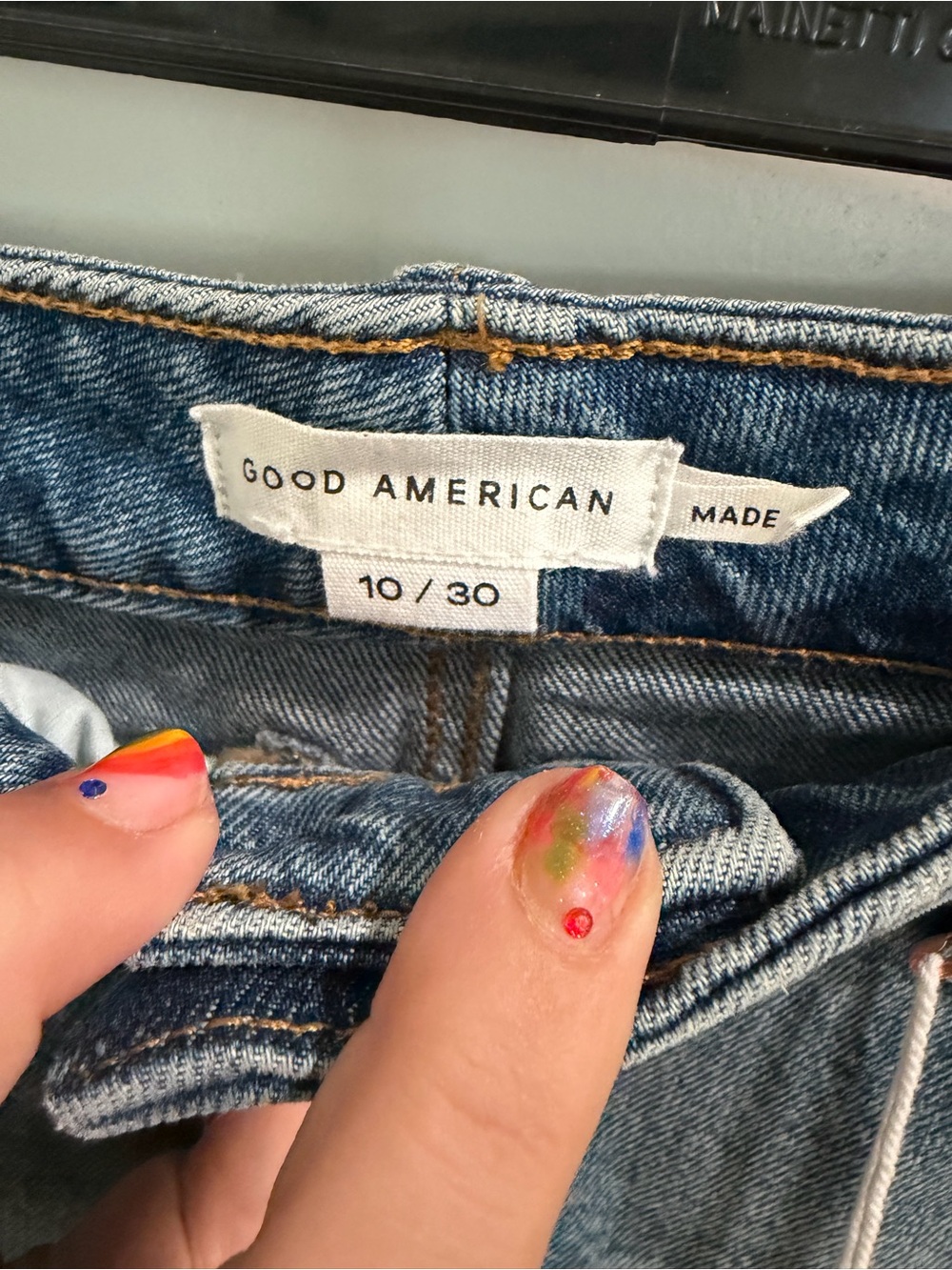 NWT Good American-sz 30-Blue Distressed Denim Shorts with Beautiful Rhinestones! - Picture 6 of 8